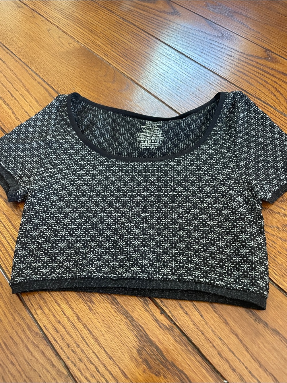 Free People Black and White Patterned Short Sleeve Crop Top